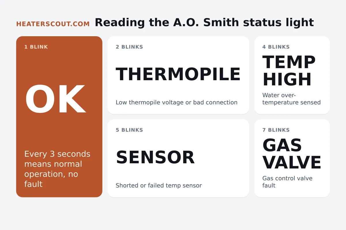 A.O. Smith water heater status light blink codes explained