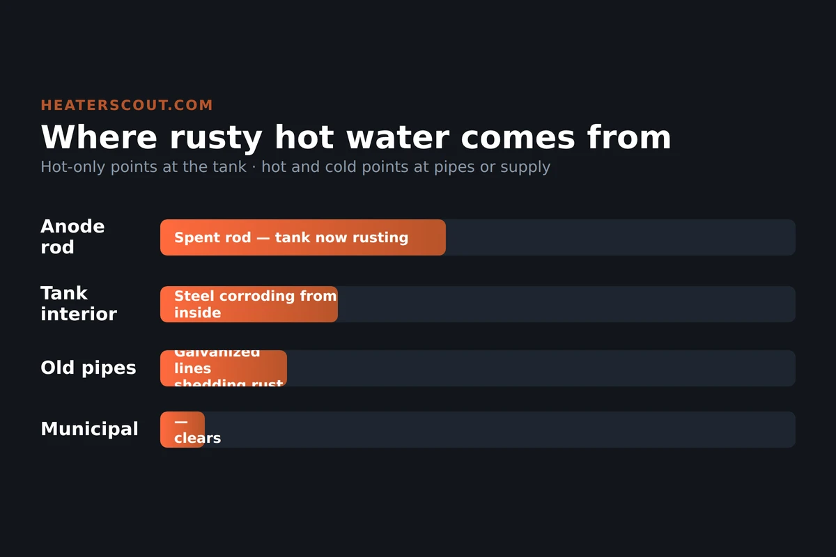 Rusty brown water filling a white sink