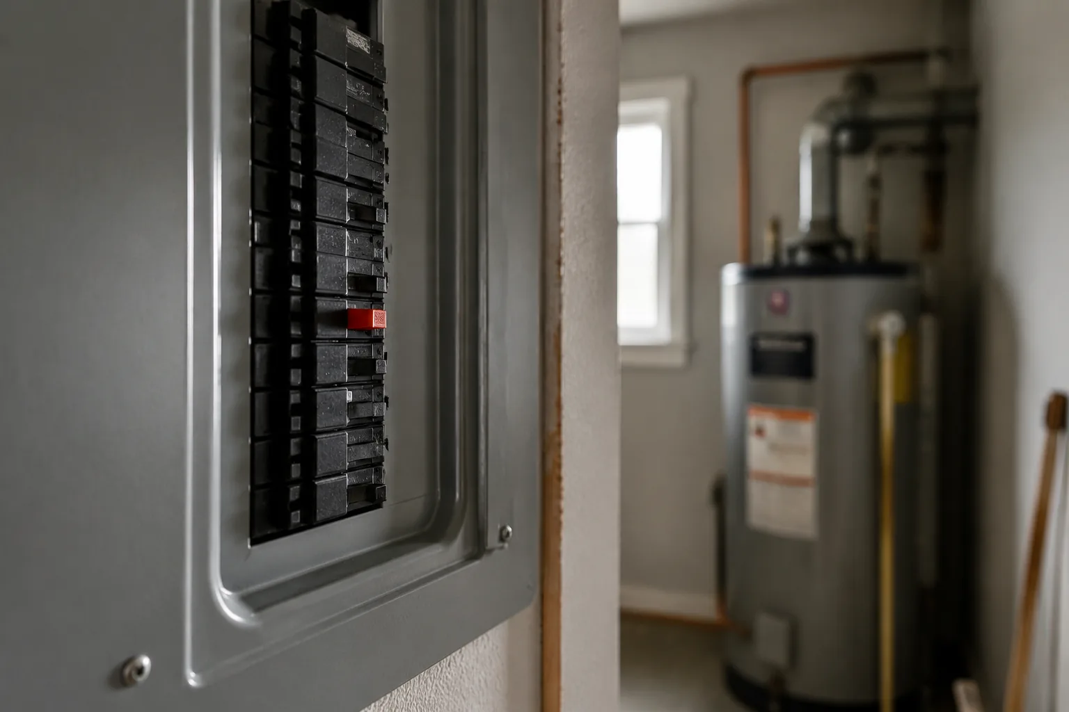 Electric water heater junction box opened, showing wiring and terminals a GFCI protects