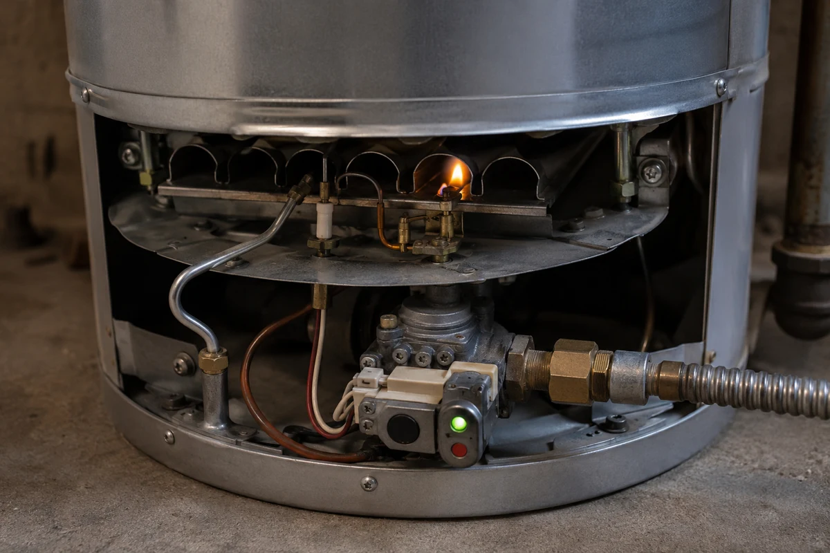 Thermocouple and gas control valve on a water heater