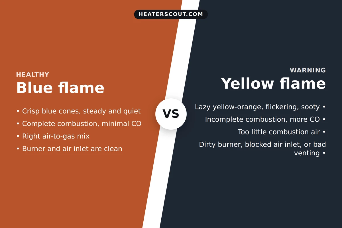 Gas water heater blue flame versus yellow flame comparison