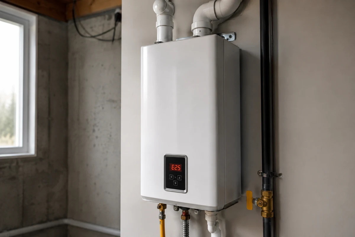 Gas supply line and shutoff valve at a tankless water heater