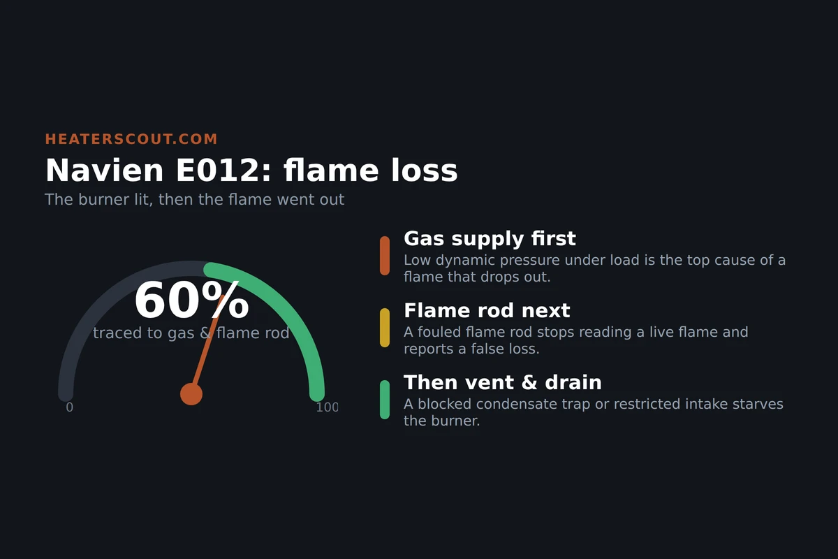 Navien tankless water heater display showing error code E012 flame loss