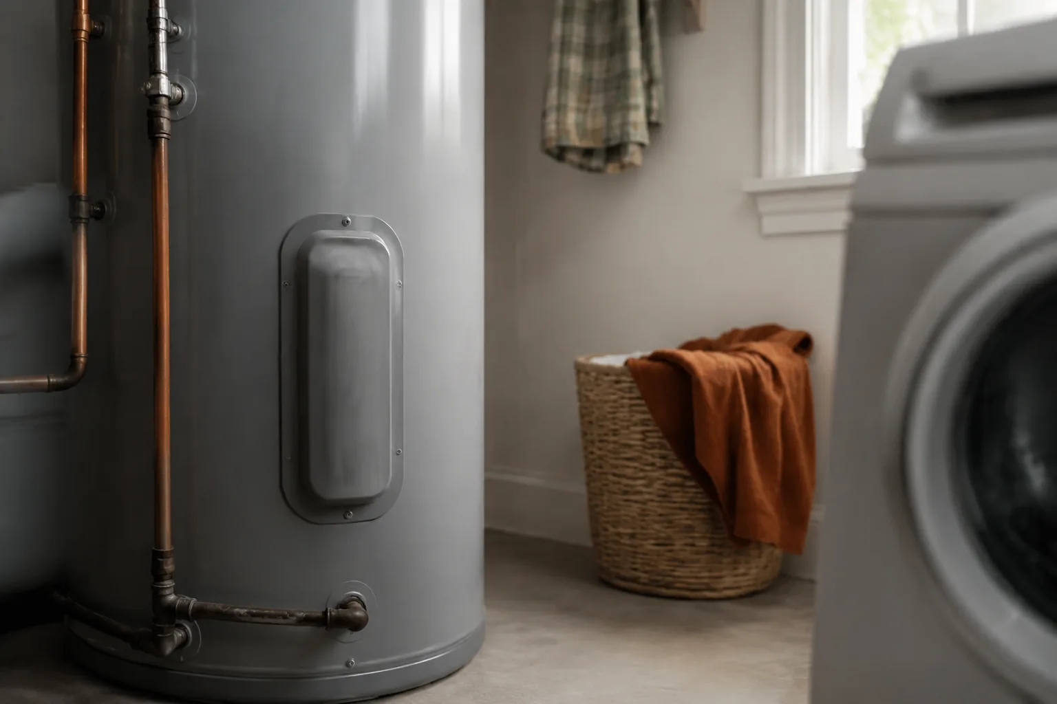 Electric water heater humming with a heating element and access panel